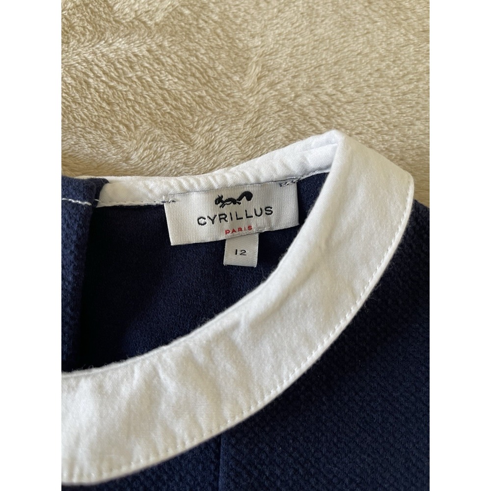 Cyrillus Paris Girls Navy Fit & Flare Dress Size 12 Peter Pan Collar Preppy - Picture 6 of 13